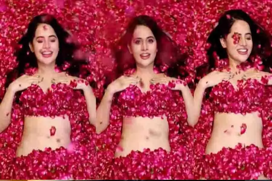 Photo of गुलाब की पंखुड़ियों से नहाई उर्फी जावेद, यूजर ने लिखा, अरे कोई पंखा चलाओ रे