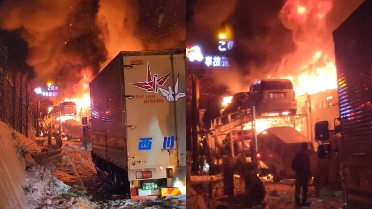 Photo of बर्फीले एक्सप्रेसवे पर 50 से ज्यादा वाहनों की टक्कर, भीषण आग में 77 वर्षीय महिला की मौत